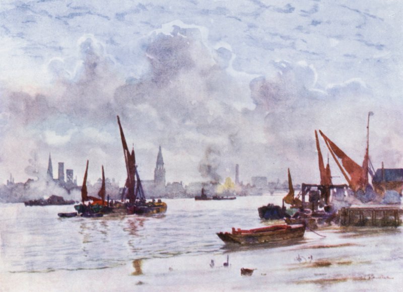 Battersea Reach (farve litho) af Herbert Menzies (after) Marshall