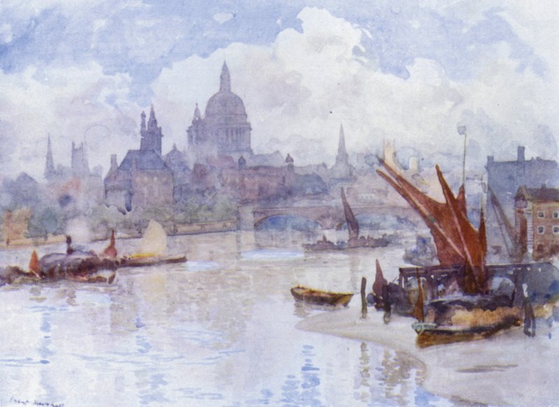 Blackfriars Reach (farve litho) af Herbert Menzies (after) Marshall