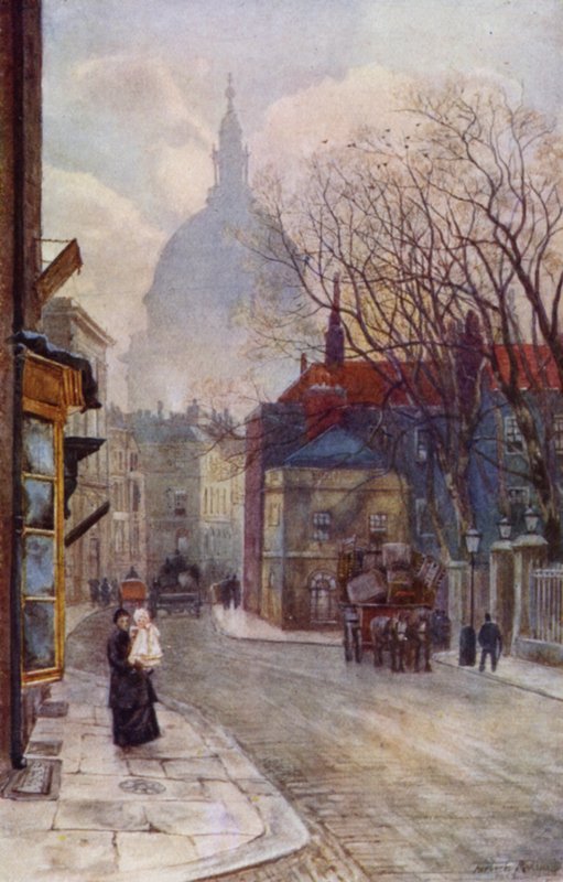 Little Britain, Aldersgate Street (farve litho) af Herbert Menzies (after) Marshall