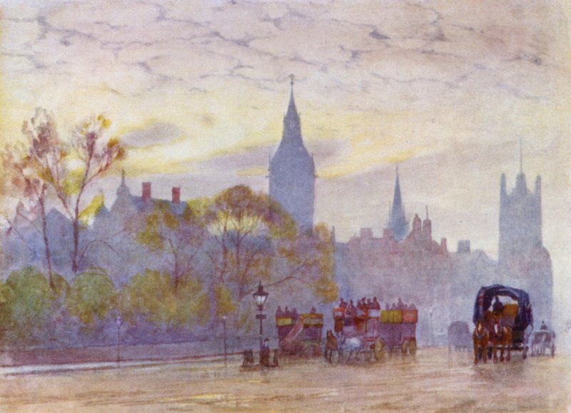 Morgen i Whitehall (farve litho) af Herbert Menzies (after) Marshall