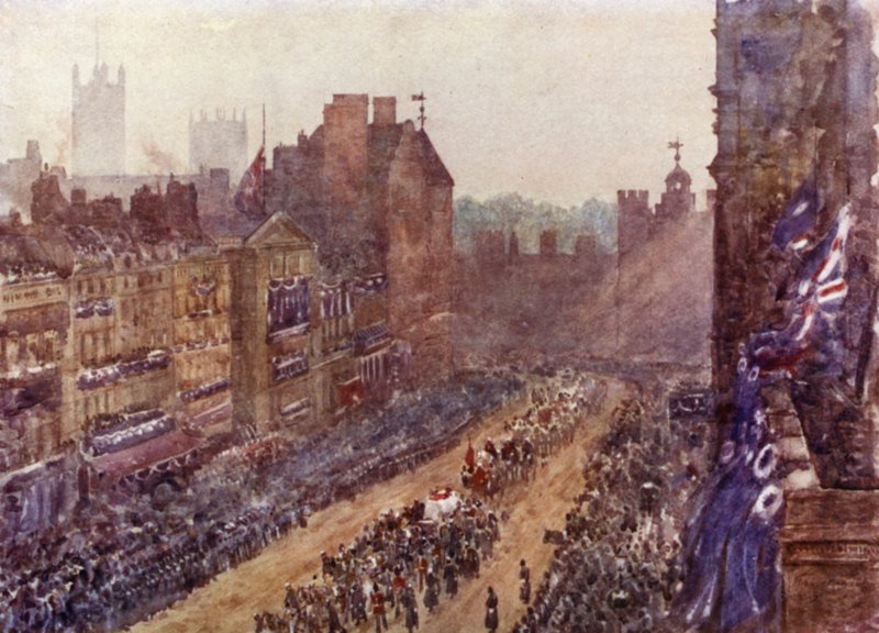 Dronning Victorias begravelse, 2. februar 1901 (farve litho) af Herbert Menzies (after) Marshall