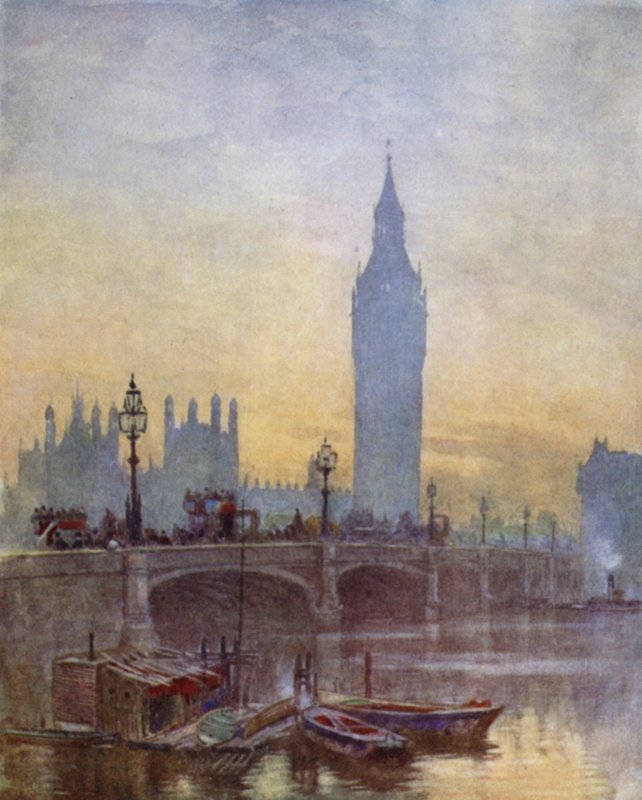 The Bridge at Westminster (farve litho) af Herbert Menzies (after) Marshall