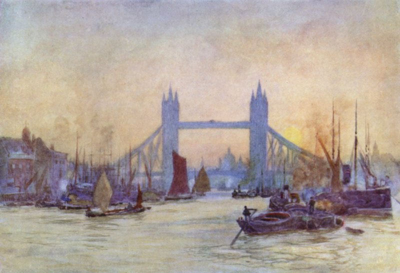 Vandvejen til London (farve litho) af Herbert Menzies (after) Marshall