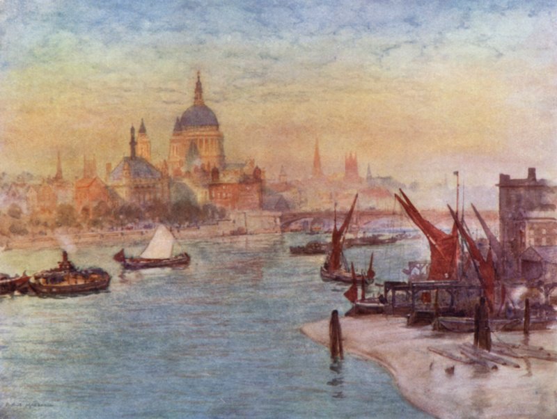 Udsigt fra Waterloo Bridge (farve litho) af Herbert Menzies (after) Marshall