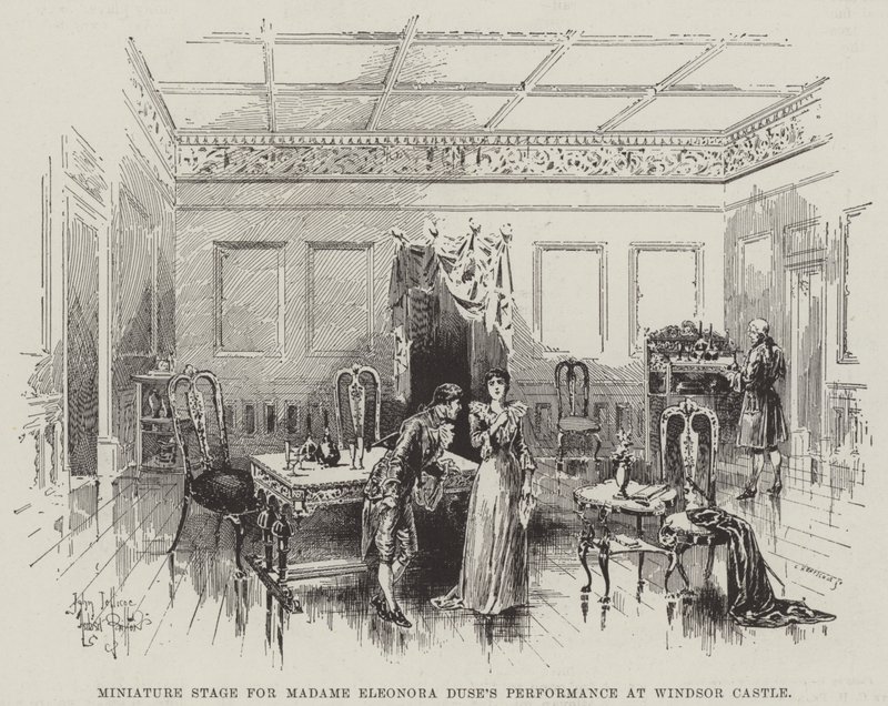 Miniaturescene til Madame Eleonora Duses optræden på Windsor Castle af Herbert Railton