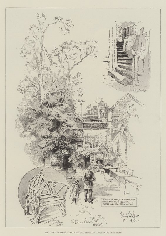 Fox and Crown Inn, West Hill, Highgate, er ved at blive revet ned af Herbert Railton
