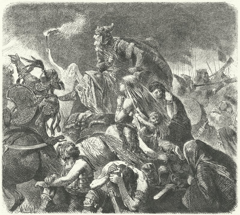 Hunneren Attila efter vestgoternes afgørende angreb i slaget ved Chalons, 451 af Hermann Vogel