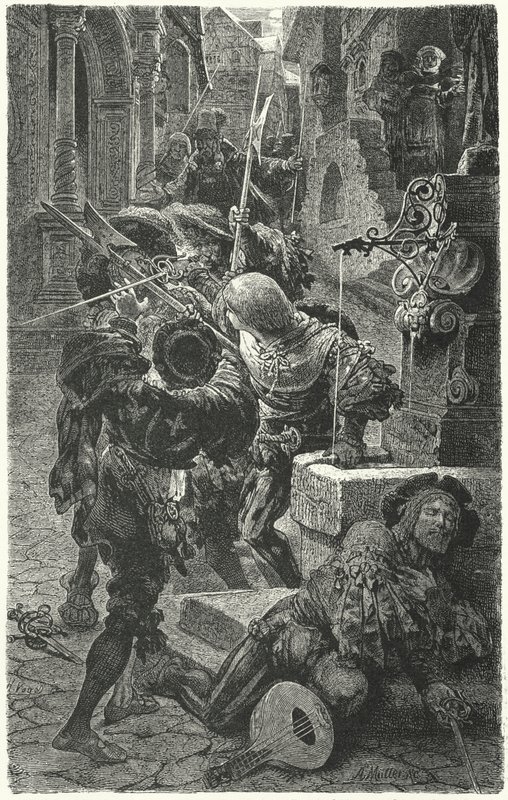Sammenstød mellem studerende og Landsknechts i Erfurt, 1510 af Hermann Vogel