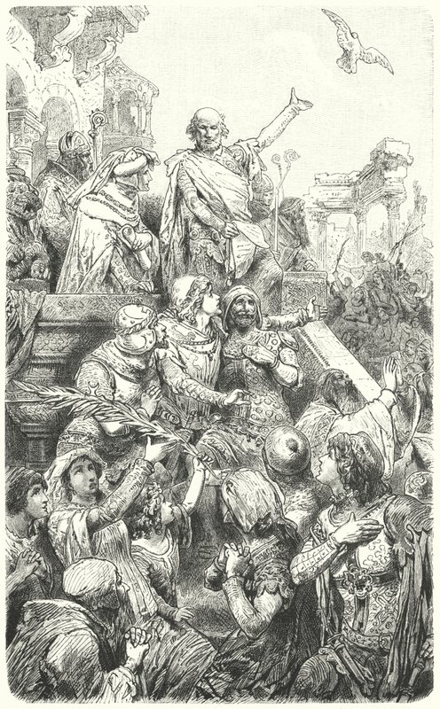 Cola di Rienzo giver Roms befolkning en ny forfatning, 1347 af Hermann Vogel