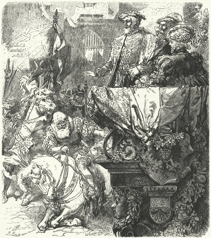 Hertug Ulrich af Wuttemberg ydmyger sig over for den hellige romerske kejser Karl V, 1548 af Hermann Vogel