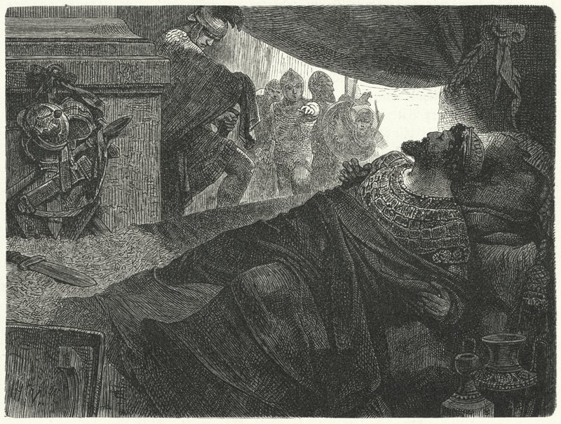 Mithridates VI af Pontus forsøger at begå selvmord ved at tage gift, 63 f.Kr af Hermann Vogel