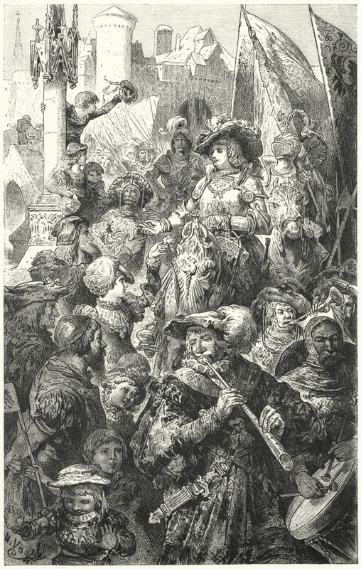 Procession af Landsknechts på vej til krig, 1500-tallet af Hermann Vogel