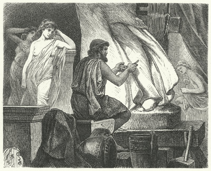Den athenske billedhugger Praxiteles atelier af Hermann Vogel