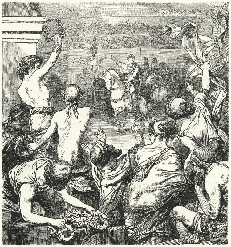 Titus Quinctius Flaminius proklamerer de græske staters frihed, 196 f.Kr. af Hermann Vogel