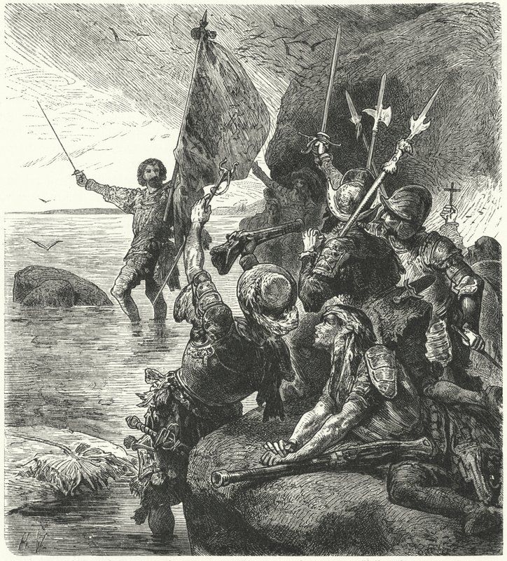 Vasco Nunez de Balboa gør krav på Stillehavet for Spanien, 1513 af Hermann Vogel