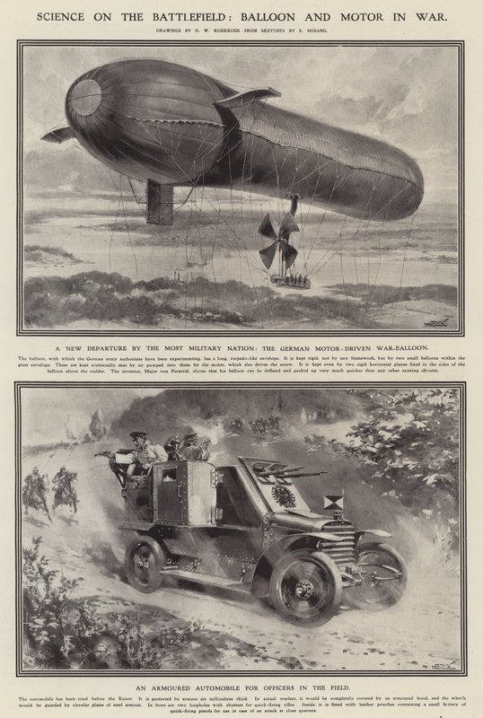 Videnskab på slagmarken: ballon og motor i krig (Litho) af Hermanus Willem (after) Koekkoek