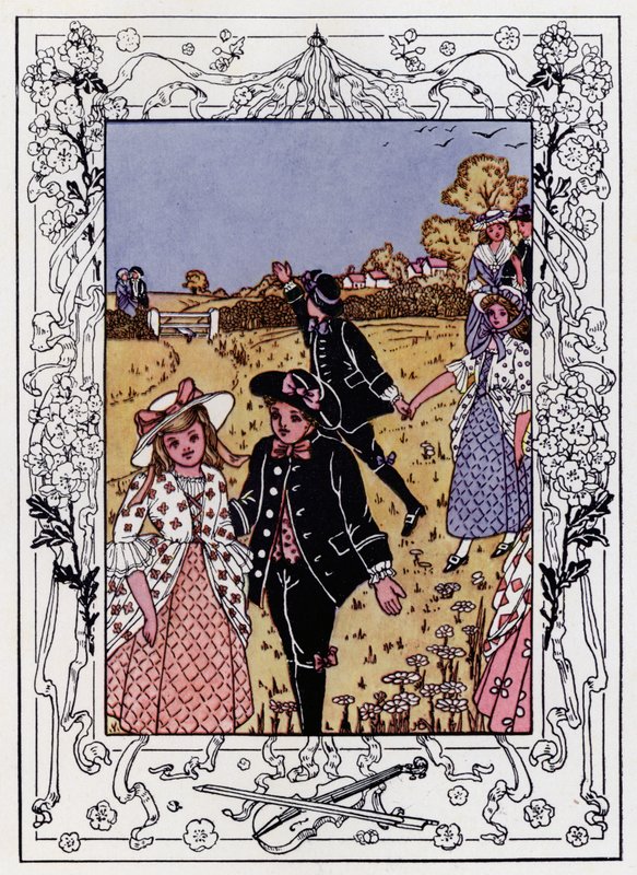 Come Lasses and Lads (farve litografi) af Hilda Broughton