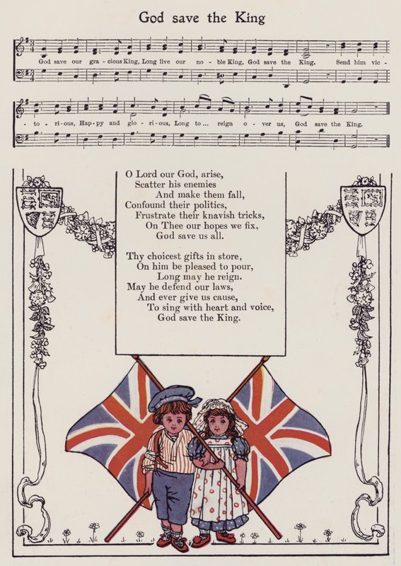 God Save The King (farve litografi) af Hilda Broughton