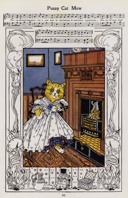 Pussy Cat Mew (farve litografi) af Hilda Broughton
