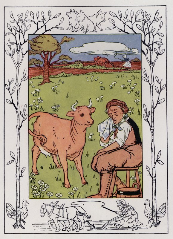 Den gamle mand og hans kone (farve litografi) af Hilda Broughton