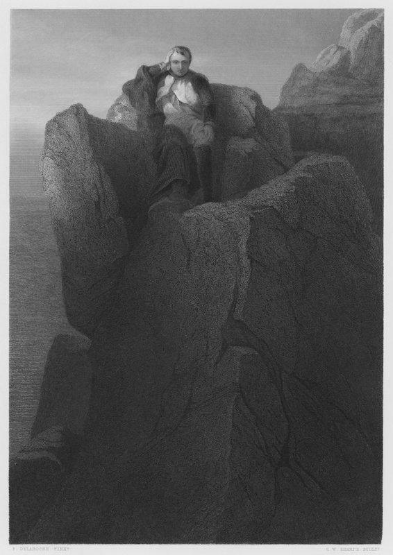 The Rock at St Helena, fra billedet i Den Kongelige Samling (gravering) af Hippolyte Delaroche