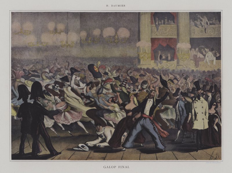 Galopfinale (farve litho) af Honore (after) Daumier