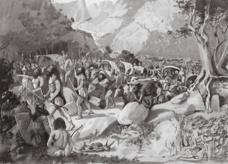 En vandring af skythiske stammer gennem et pas i Lilleasiens bjerge (litografi) af Horace Moore Jones