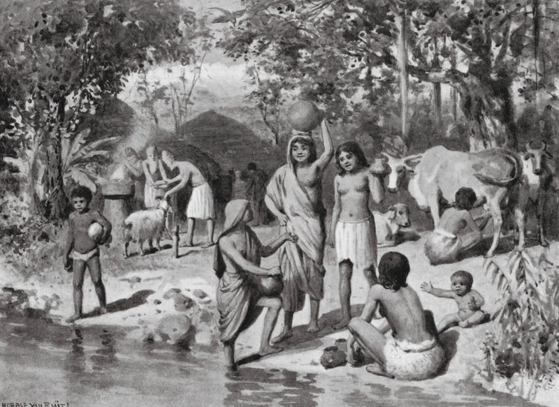 Arierne bosatte sig i Indien, ofring under åben himmel (litografi) af Horace van Ruith
