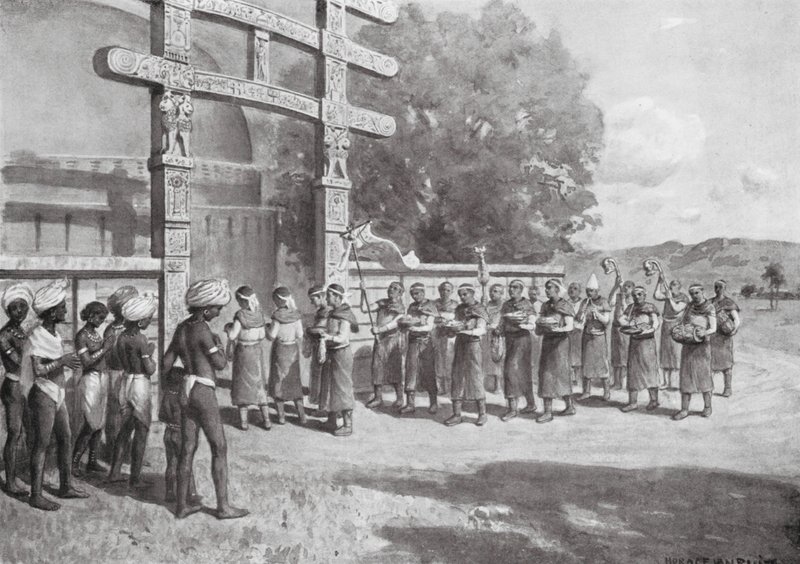 Udlændinge i Sanchi med ofringer, BC 145 (litografi) af Horace van Ruith