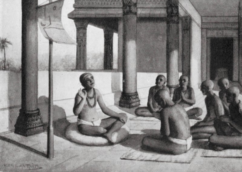 Sankaracharya taler om den ene Gud, AD 815 (litografi) af Horace van Ruith
