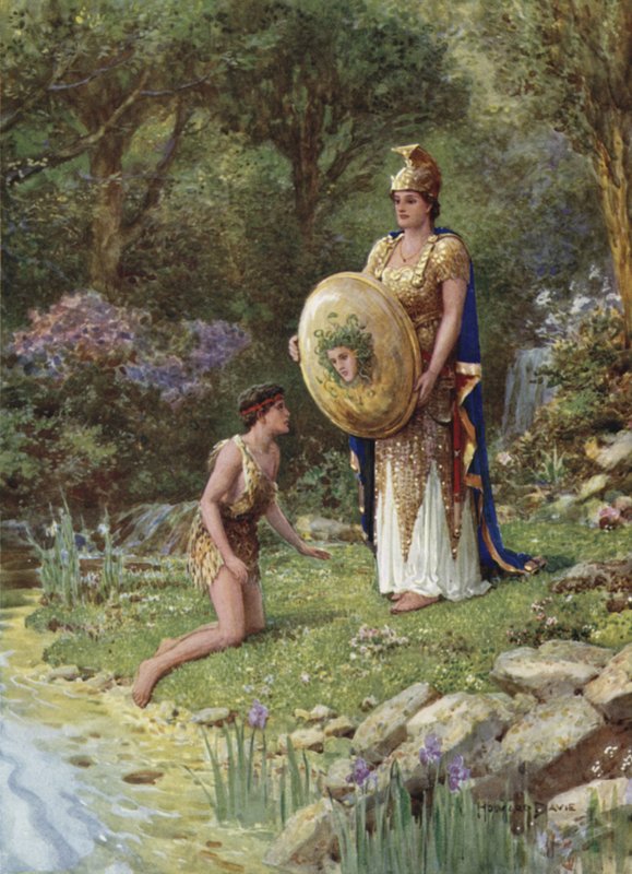Tør du stå over for sådan et monster som dette? Fra How Perseus svor et udslætsløfte (farve litho) af Howard Davie
