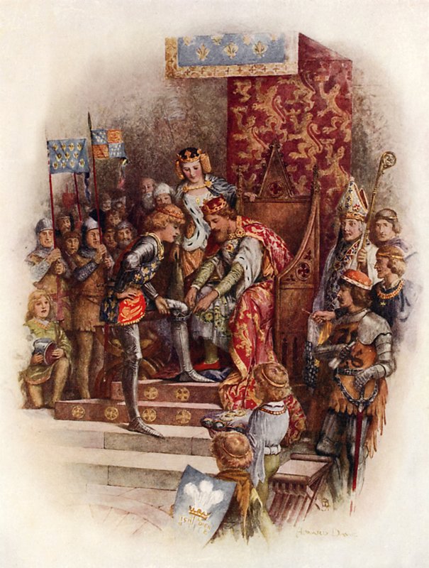 Edward, den sorte prins og strømpebåndsordenen (farve litho) af Howard Davie