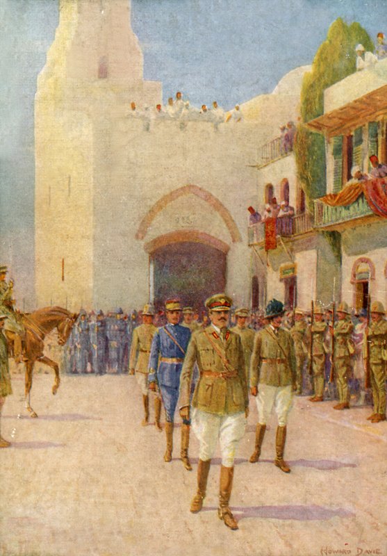 Lord Allenby går ind i Jerusalem (farve litho) af Howard Davie
