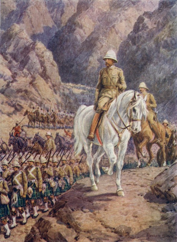 Lord Roberts, på marchen til Kandahar (farve litho) af Howard Davie