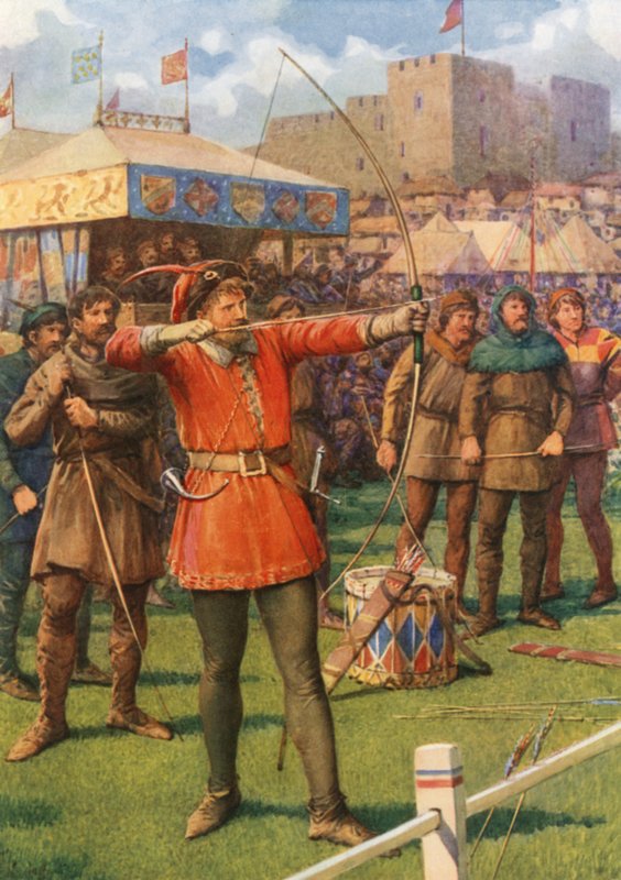 "Robin Hood ved maj-festen" (farve litho) af Howard Davie