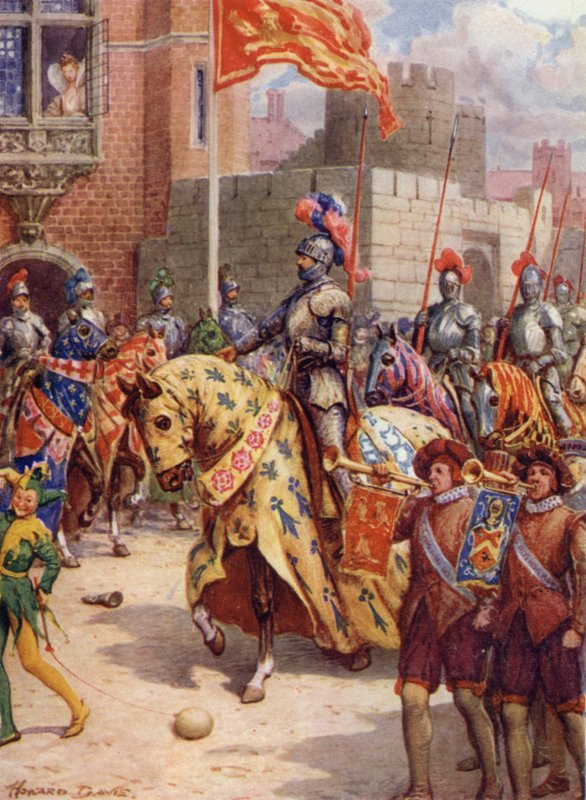 Sir Philip Sidney, ved turneringen i Whitehall (farve litho) af Howard Davie