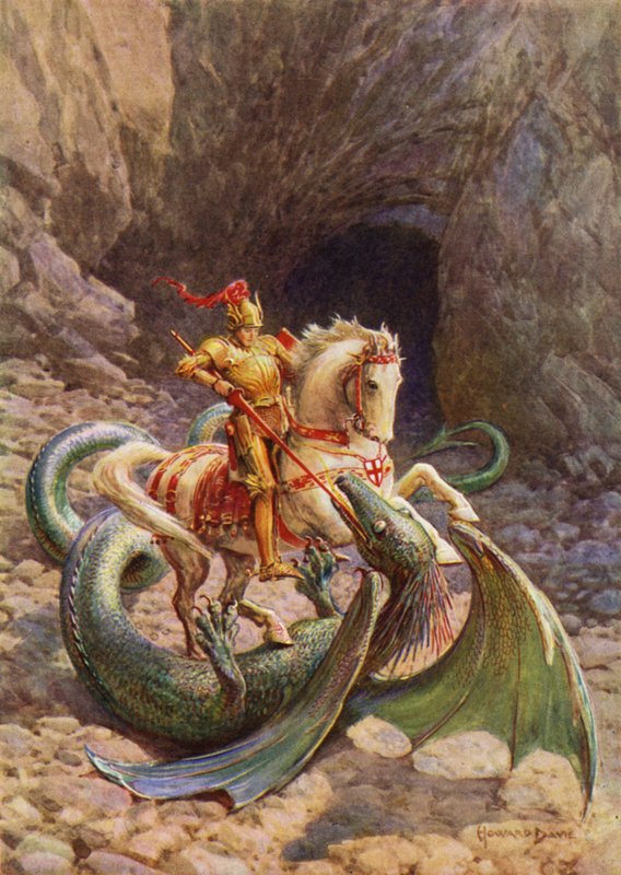 St George og dragen (farve litho) af Howard Davie