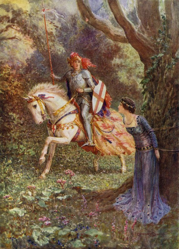 St George så en dame af overvældende skønhed (farve litho) af Howard Davie