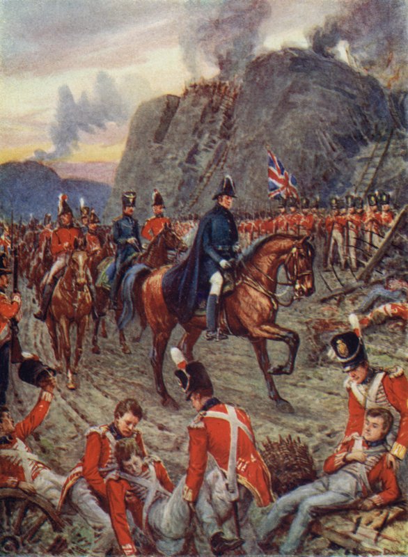 Hertugen af Wellington, ved belejringen af Badajos (farve litho) af Howard Davie