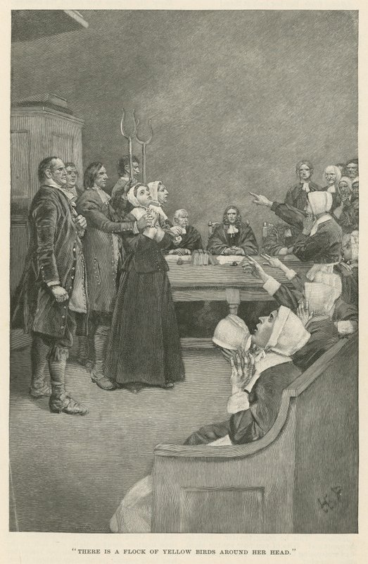 Der er en flok gule fugle omkring hendes hoved af Howard Pyle