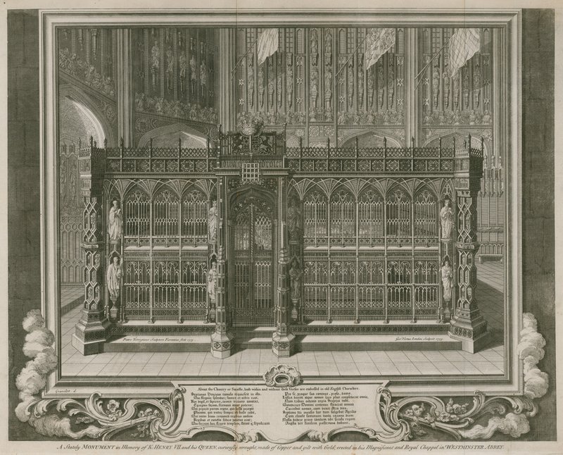 Et stateligt monument til minde om kong Henrik VII og hans dronning af Hubert Francois Gravelot