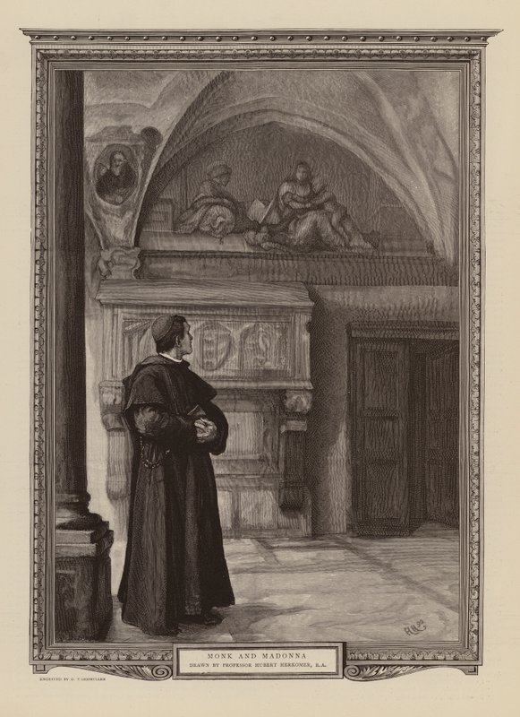 Munk og Madonna (kobberstik) af Hubert von (after) Herkomer