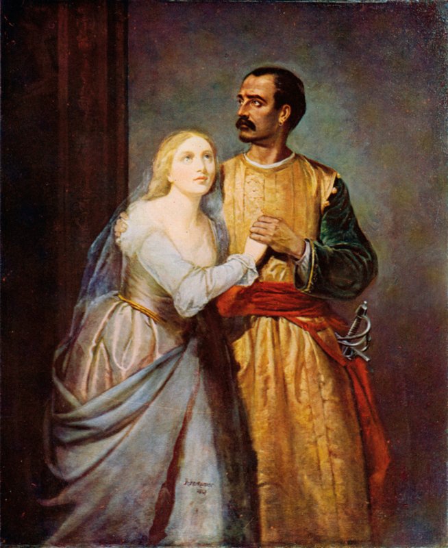 Shakespeare: Othello and Desdemona, Othello, Act I, Scene 3 (farve litho) af Hubert von (after) Herkomer