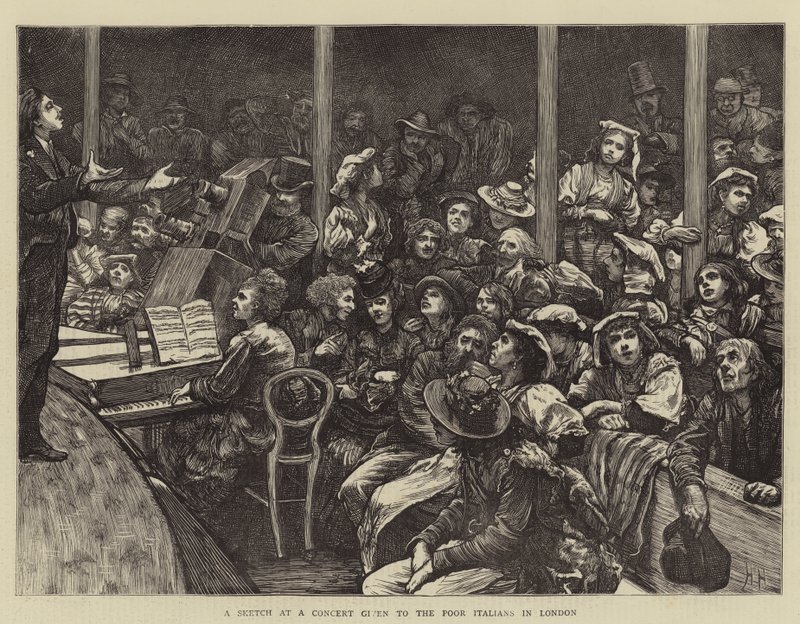 En skitse ved en koncert givet til de fattige italienere i London af Hubert von Herkomer