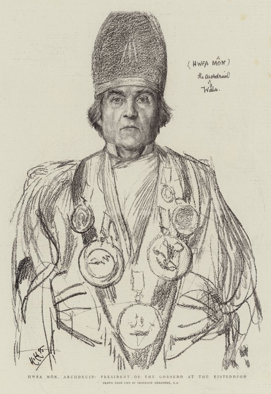 Hwfa Mon, ærkeprædikant, formand for Gorsedd på Eisteddfod af Hubert von Herkomer
