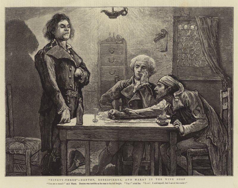 Treoghalvfems, Danton, Robespierre og Marat i vinbutikken af Hubert von Herkomer