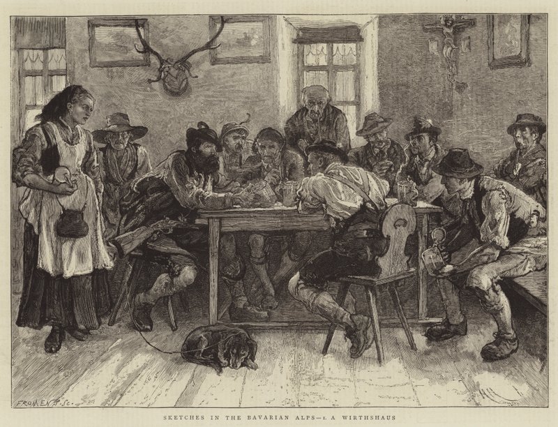 Skitser i de bayerske alper, IN, et Wirtshaus af Hubert von Herkomer