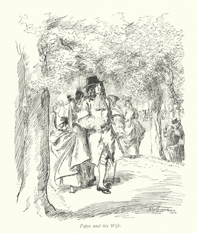 London: Pepys and his Wife (farvelitografi) af Hugh Thomson