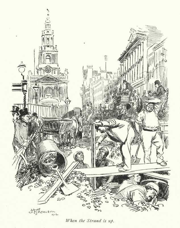 London: When the Strand is up (farvelitografi) af Hugh Thomson