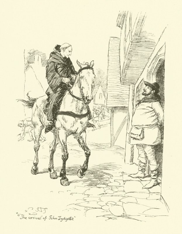 Ankomsten af John Lydgate (litho) af Hugh Thomson